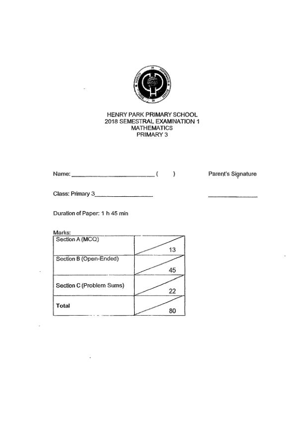 First page preview of P3 Math 2018 WA2 — Henry Park
