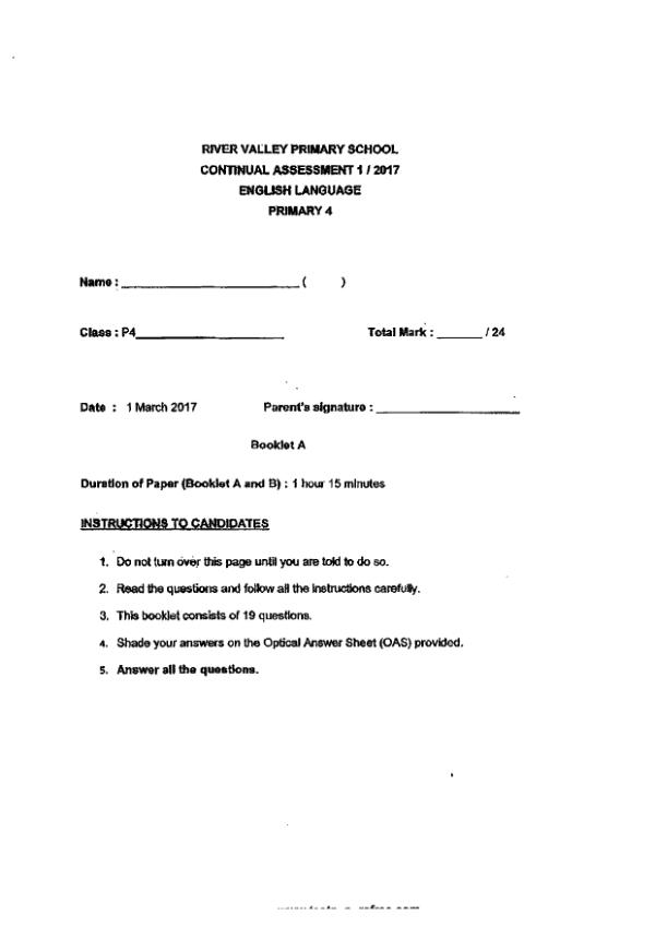 River Valley P4 Eng WA1 2017 exam paper PDF preview