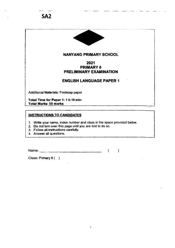 Nanyang P6 Eng SA2 2021 exam paper PDF preview