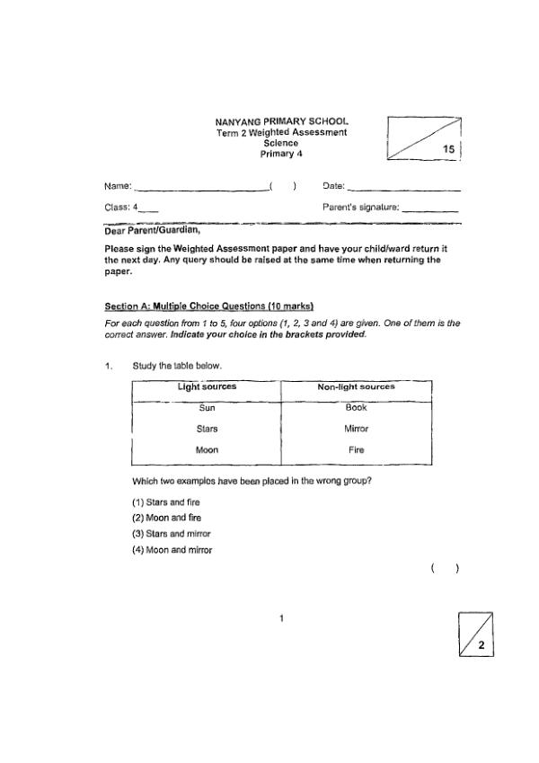 First page preview of P4 Sci 2025 WA2 — Nanyang