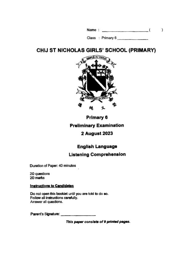 First page preview of P6 Eng 2023 SA2 — CHIJ