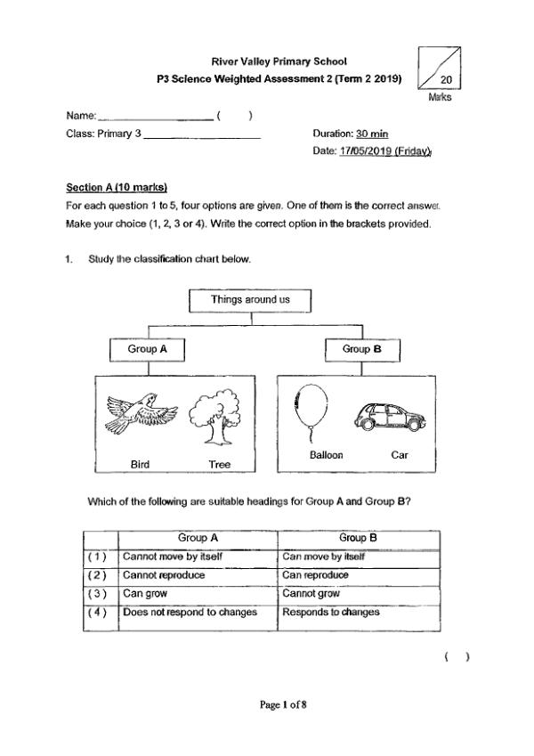 River Valley P3 Sci WA2 2019 exam paper PDF first page preview