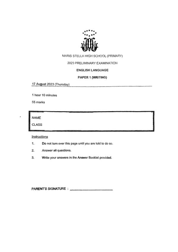 First page preview of P6 Eng 2023 SA2 — Maris Stella High