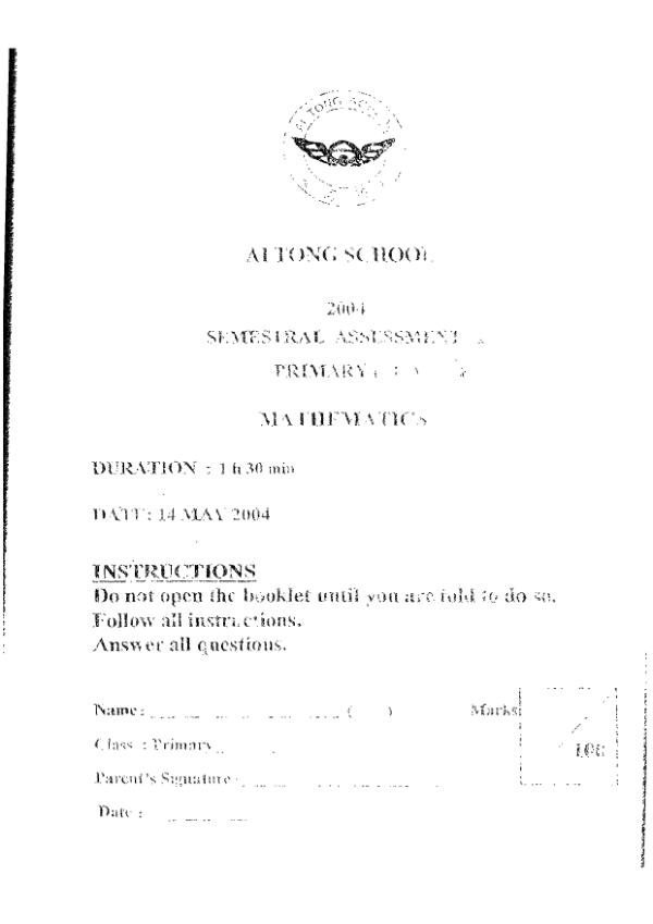 Ai Tong P1 Math WA2 2004 exam paper PDF preview