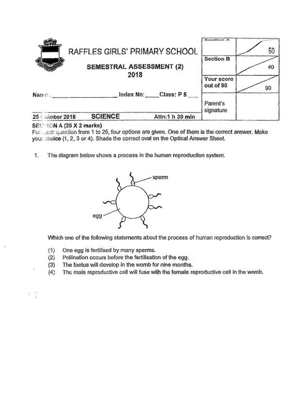 Raffles Girls P5 Sci SA2 2018 exam paper PDF preview