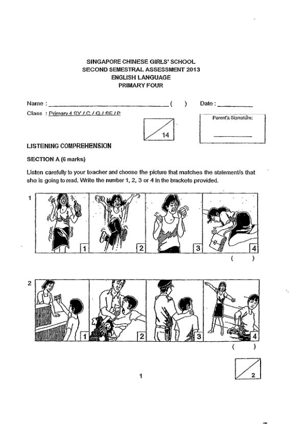 Singapore Chinese Girls P4 Eng SA2 2013 exam paper PDF preview