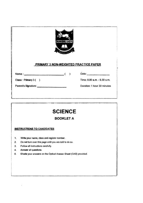Tao Nan P3 Sci WA2 2022 exam paper PDF first page preview