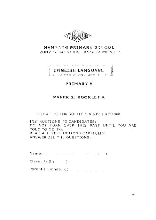 Nanyang P5 Eng SA2 2007 exam paper PDF preview