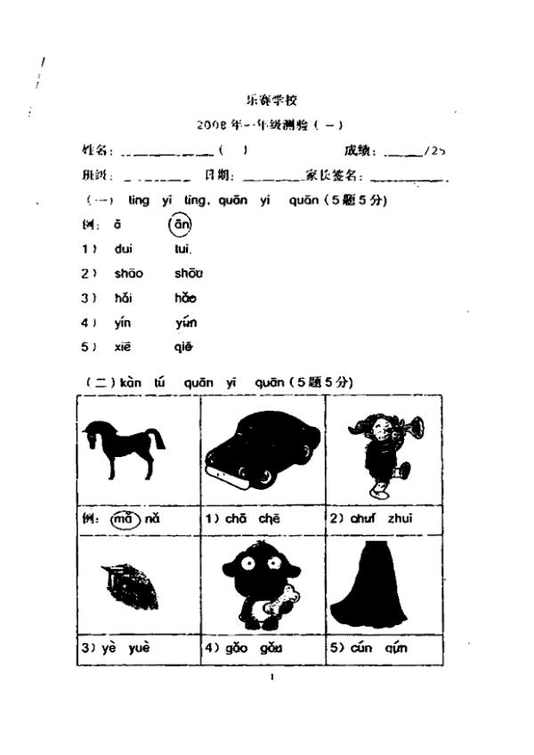 Rosyth P1 Chi WA1 2008 exam paper PDF first page preview
