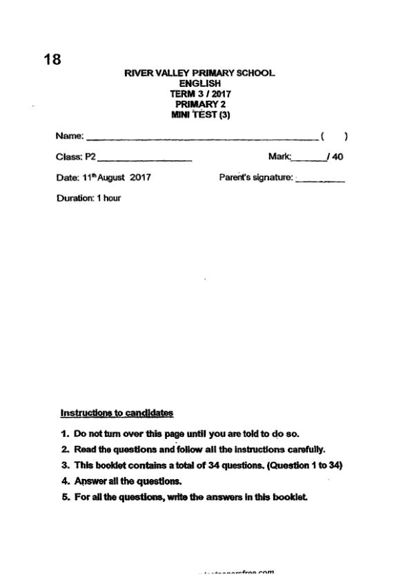 River Valley P2 Eng WA3 2017 exam paper PDF first page preview
