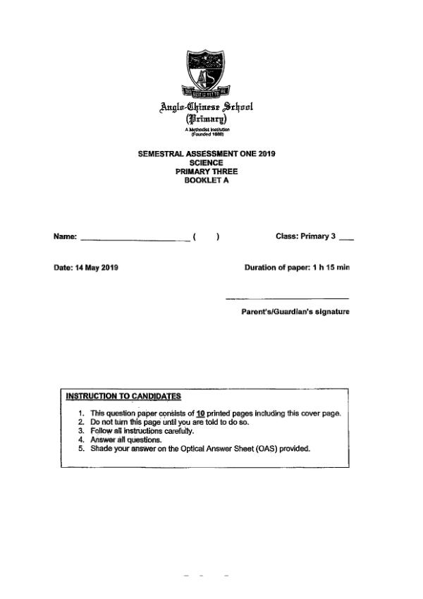 Anglo Chinese P3 Sci WA2 2019 exam paper PDF first page preview