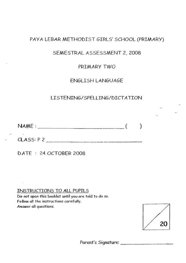 Methodist Girls P2 Eng SA2 2006 exam paper PDF first page preview