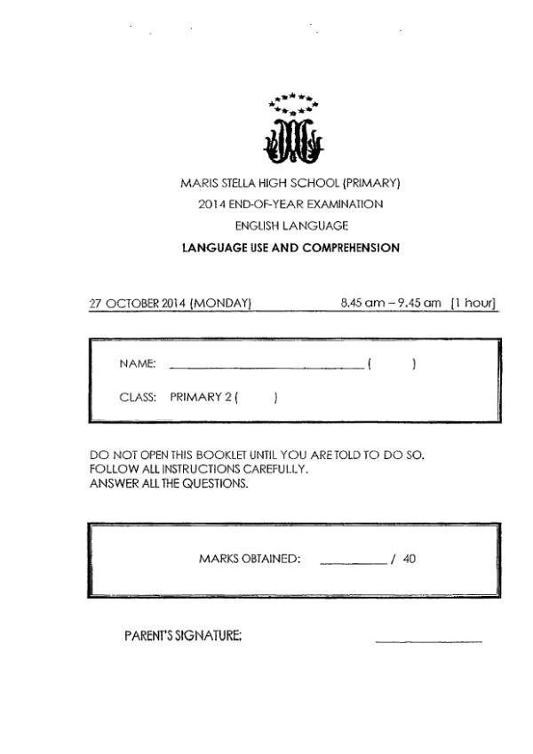 Maris Stella High P2 Eng SA2 2014 exam paper PDF preview