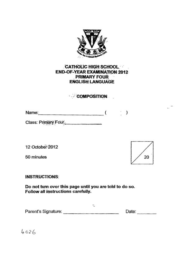 Catholic High P4 Eng SA2 2012 exam paper PDF preview