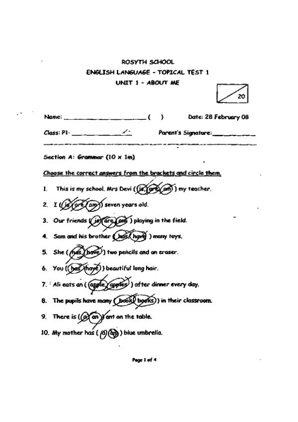 Rosyth P1 Eng WA1 2011 exam paper PDF first page preview