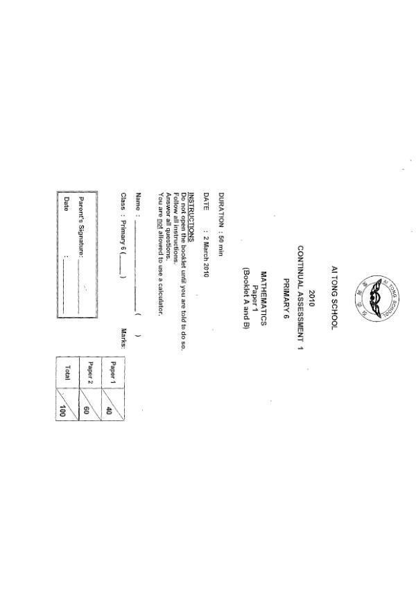 Ai Tong P6 Math WA1 2010 exam paper PDF preview