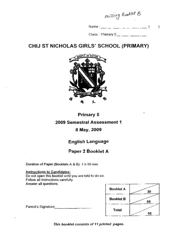 CHIJ P5 Eng WA2 2009 exam paper PDF preview