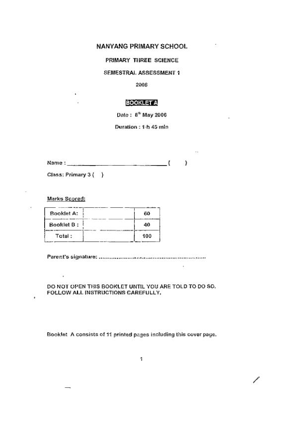 Nanyang P3 Sci WA2 2006 exam paper PDF preview