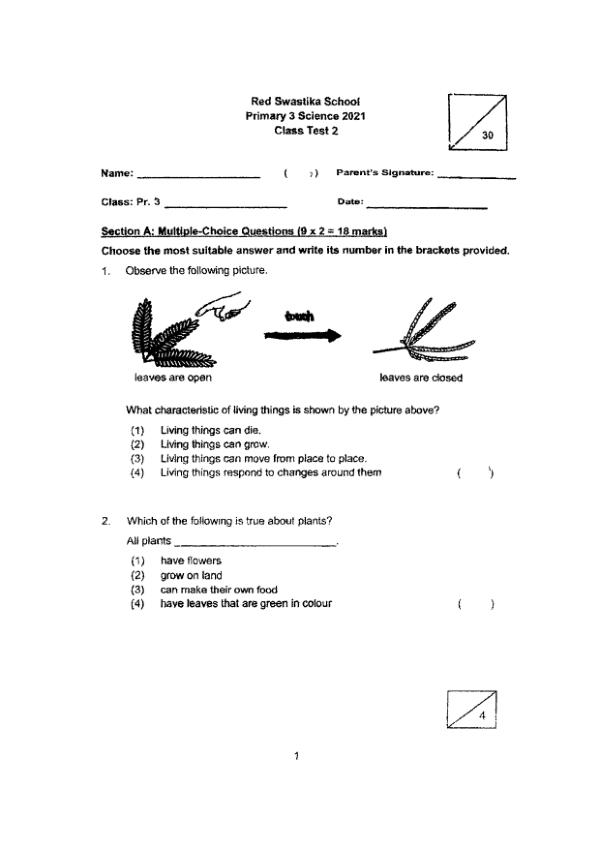 Red Swastika P3 Sci WA2 2021 exam paper PDF preview