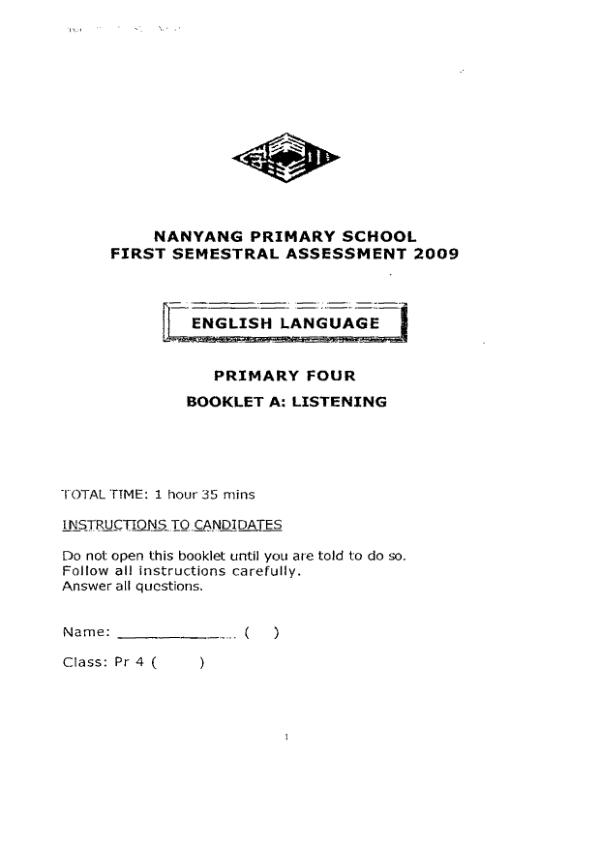 Nanyang P4 Eng WA2 2009 exam paper PDF first page preview