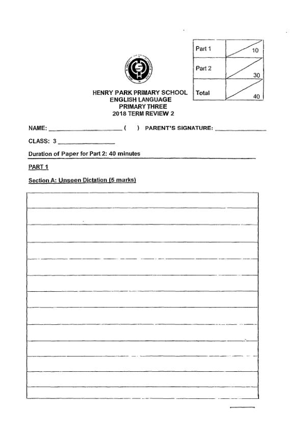 Henry Park P3 Eng WA3 2018 exam paper PDF first page preview