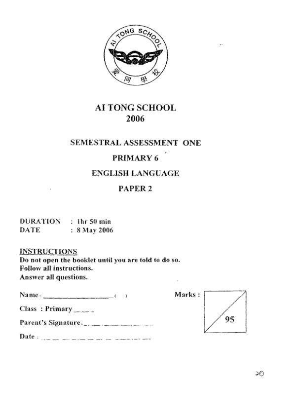Ai Tong P6 Eng WA2 2006 exam paper PDF preview