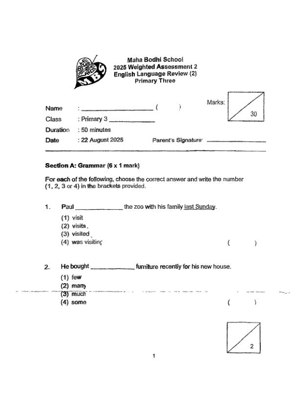 First page preview of P3 Eng 2025 WA2 — Maha Bodhi