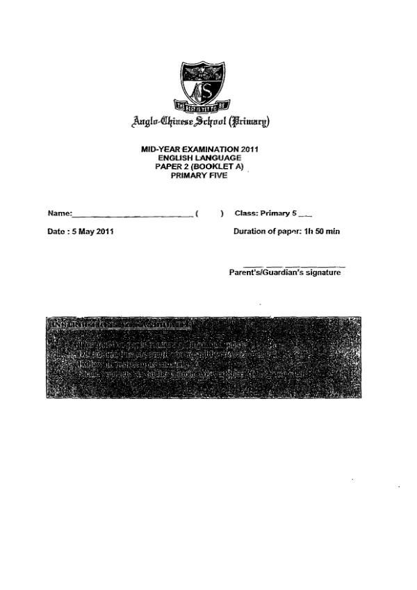 Anglo Chinese P5 Eng WA2 2011 exam paper PDF preview