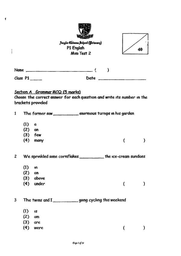 Anglo Chinese P1 Eng SA2 2015 exam paper PDF preview
