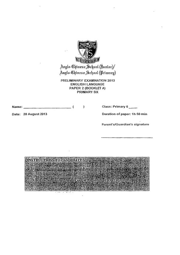 Anglo Chinese P6 Eng SA2 2013 exam paper PDF preview