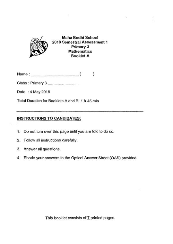 First page preview of P3 Math 2018 WA2 — Maha Bodhi