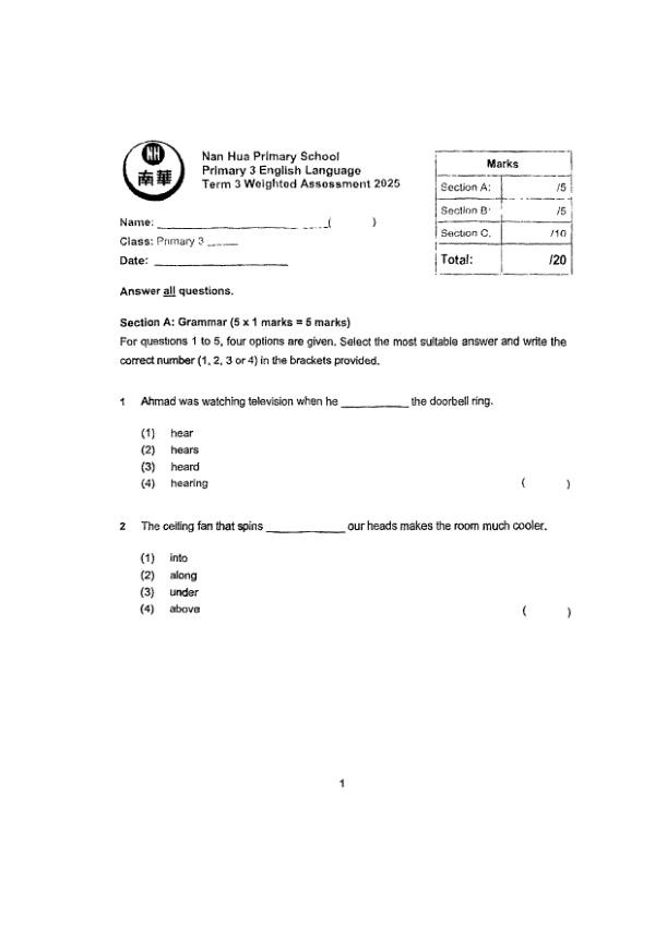 First page preview of P3 Eng 2025 WA3 — Nan Hua