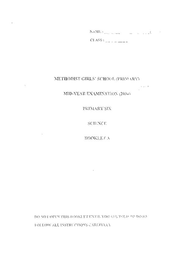 Methodist Girls P6 Sci WA2 2004 exam paper PDF preview