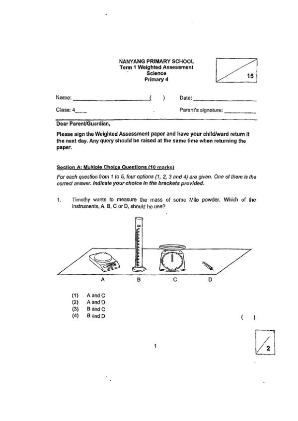 First page preview of P4 Sci 2024 WA1 — Nanyang