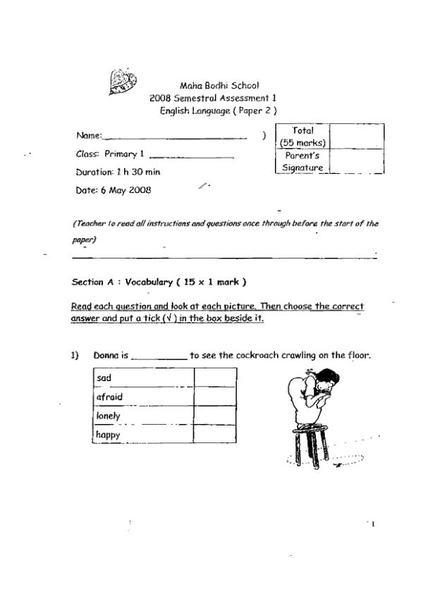Maha Bodhi P1 Eng WA2 2008 exam paper PDF preview
