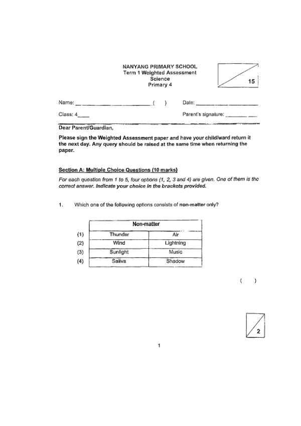 First page preview of P4 Sci 2025 WA1 — Nanyang
