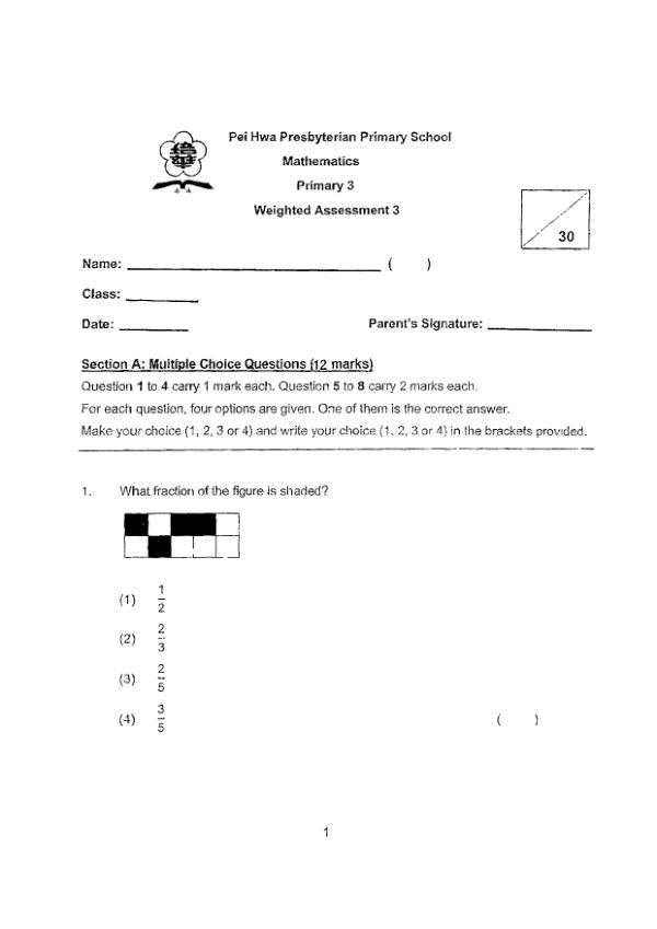 First page preview of P3 Math 2024 WA3 — Pei Hwa