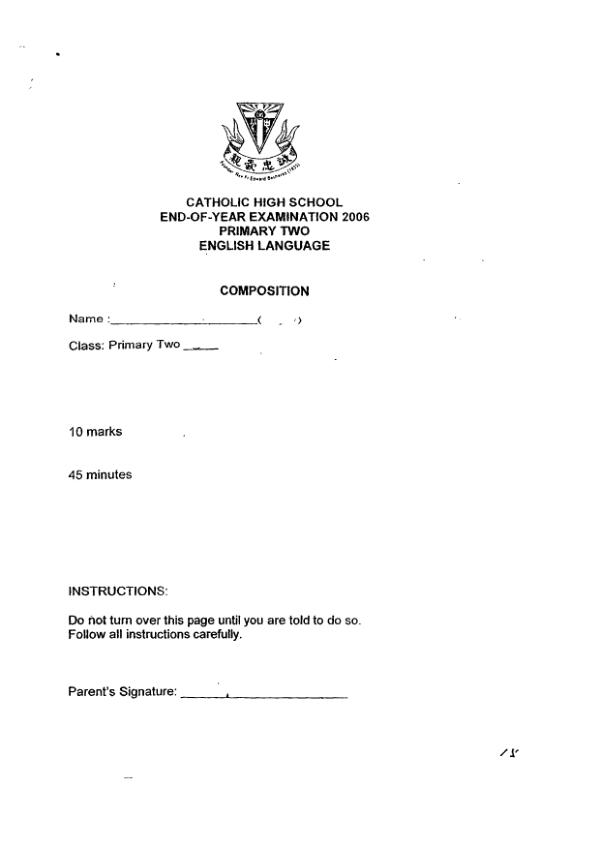 Catholic High P2 Eng SA2 2006 exam paper PDF preview