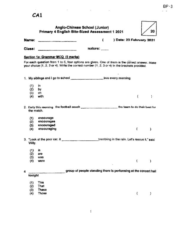 Anglo Chinese P4 Eng WA1 2021 exam paper PDF preview