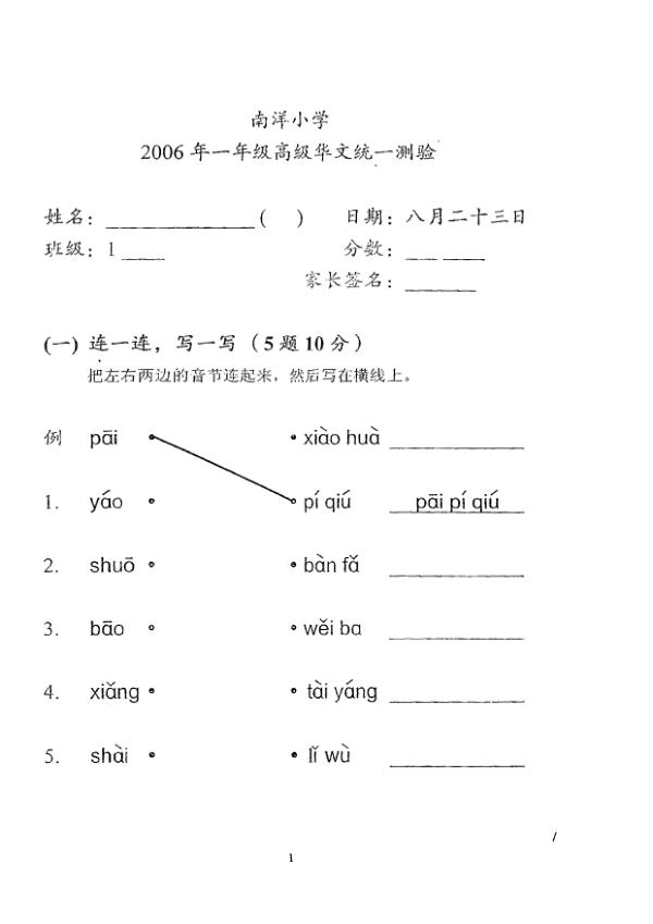Nanyang P1 Chi WA2 2006 exam paper PDF preview
