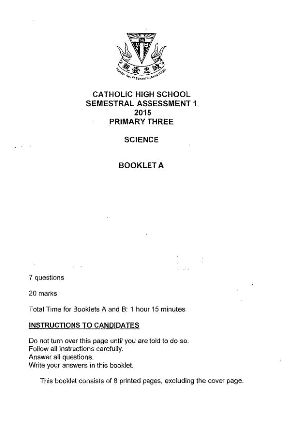 Catholic High P3 Sci WA2 2015 exam paper PDF first page preview
