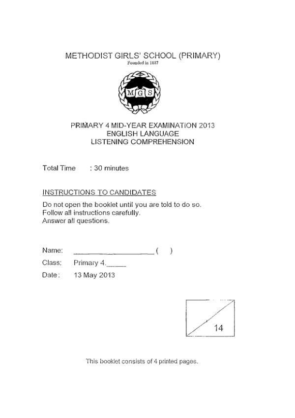 Methodist Girls P4 Eng WA2 2013 exam paper PDF preview