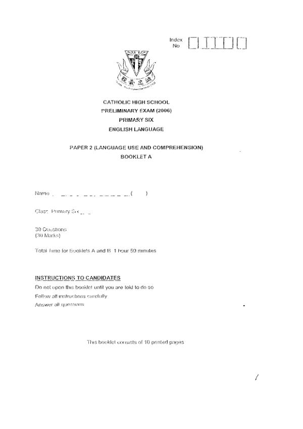 Catholic High P6 Eng SA2 2006 exam paper PDF first page preview
