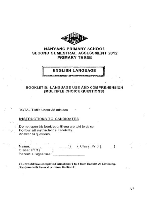 Nanyang P3 Eng SA2 2012 exam paper PDF preview