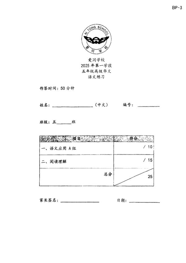 First page preview of P5 Chi 2025 WA1 — Ai Tong