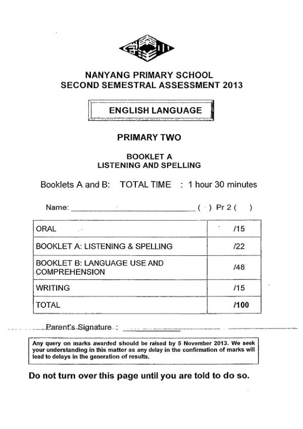 Nanyang P2 Eng SA2 2013 exam paper PDF first page preview