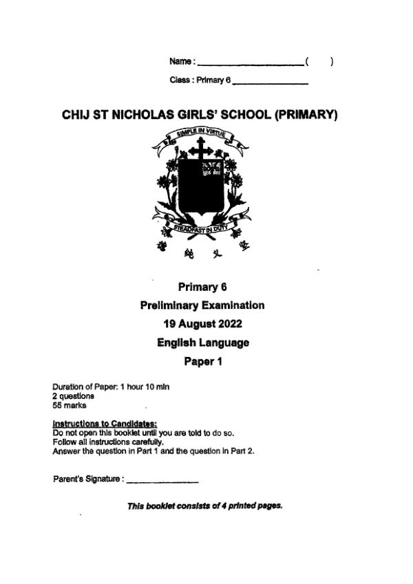 CHIJ P6 Eng SA2 2022 exam paper PDF preview