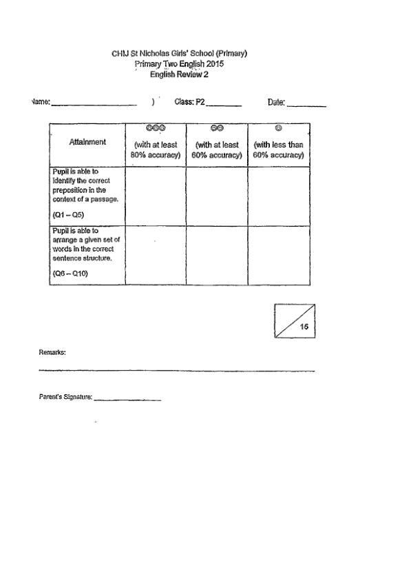 CHIJ P2 Eng SA2 2015 exam paper PDF first page preview