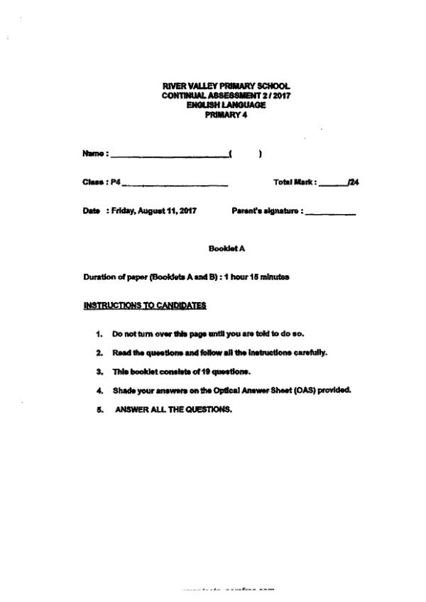 River Valley P4 Eng WA3 2017 exam paper PDF preview