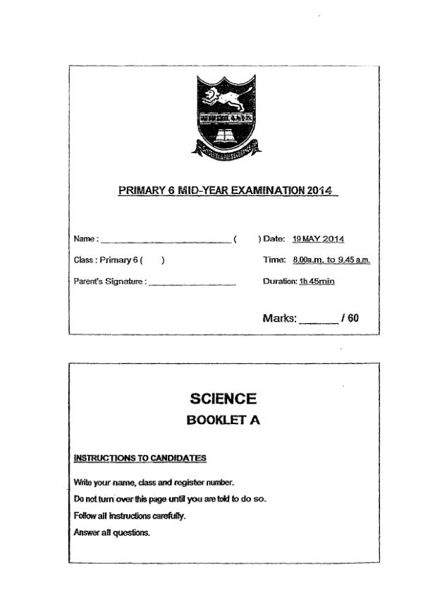 Tao Nan P6 Sci WA2 2014 exam paper PDF first page preview
